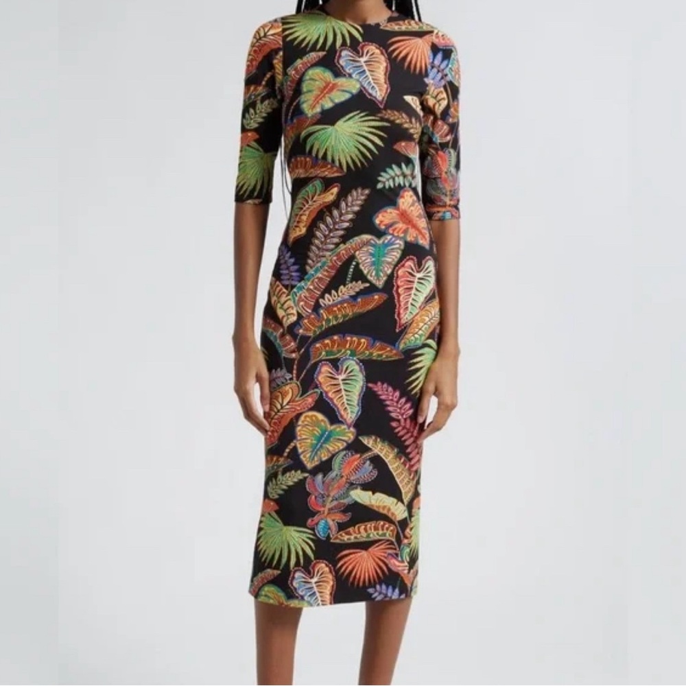 Farm Rio Foliage Print Black Dress